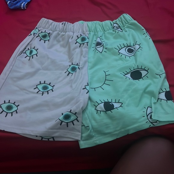 Green and Beige graphic high waist shorts - Picture 1 of 1